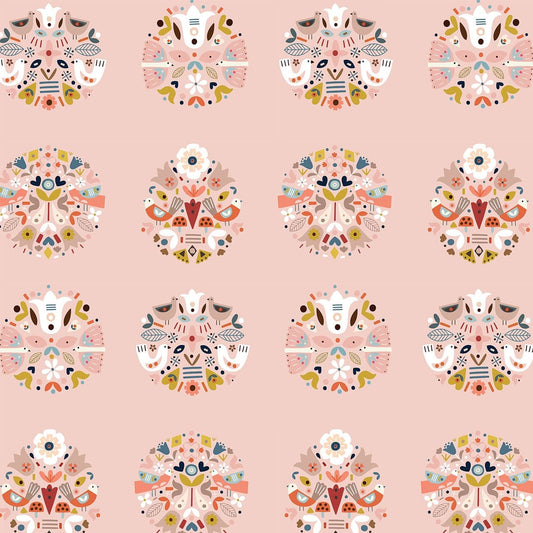 Fabric Scandi Nordic pink floral and bird cotton fabric - Nordiska by Dashwood Studio