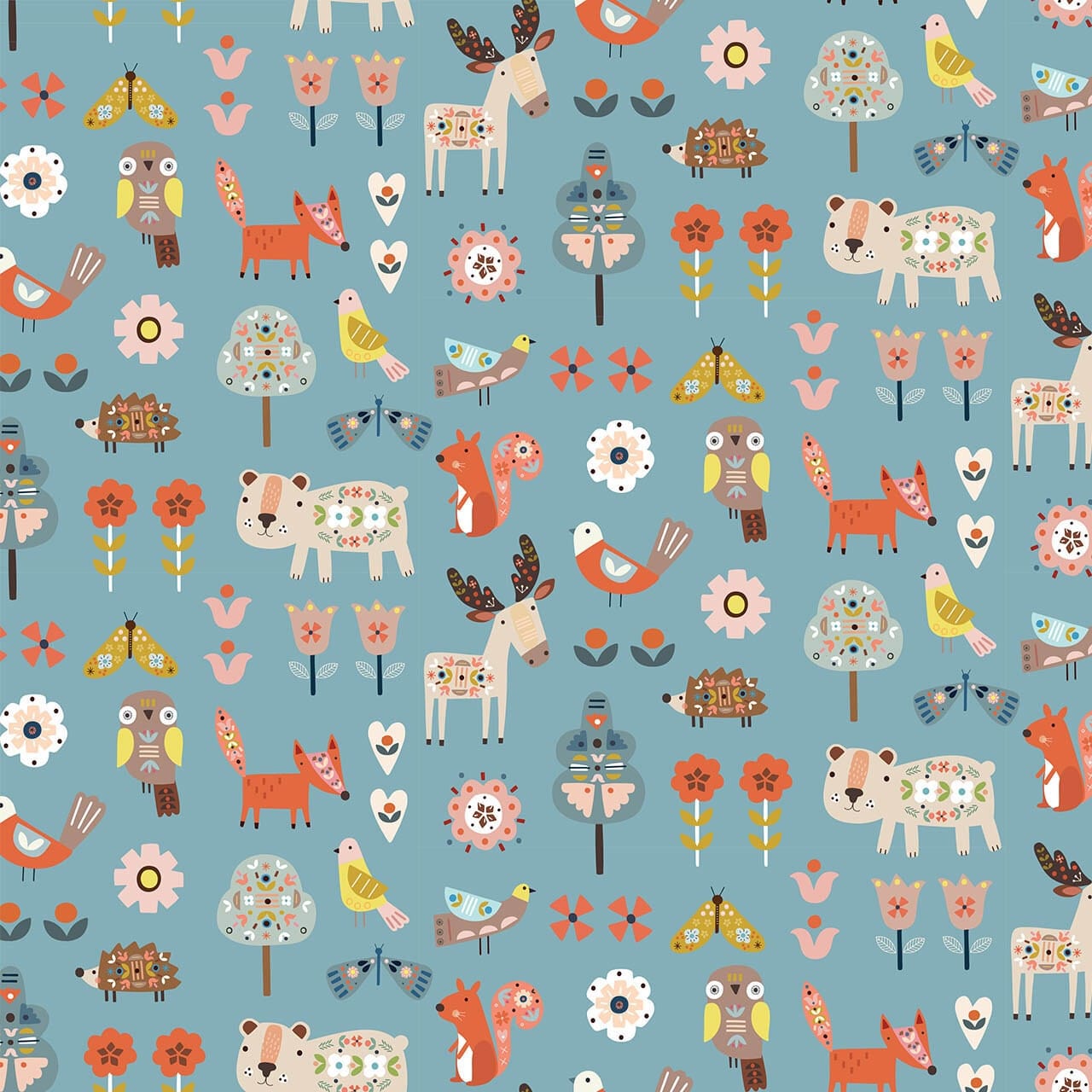 Fabric Scandi Nordic pink floral and bird cotton fabric - Nordiska by Dashwood Studio