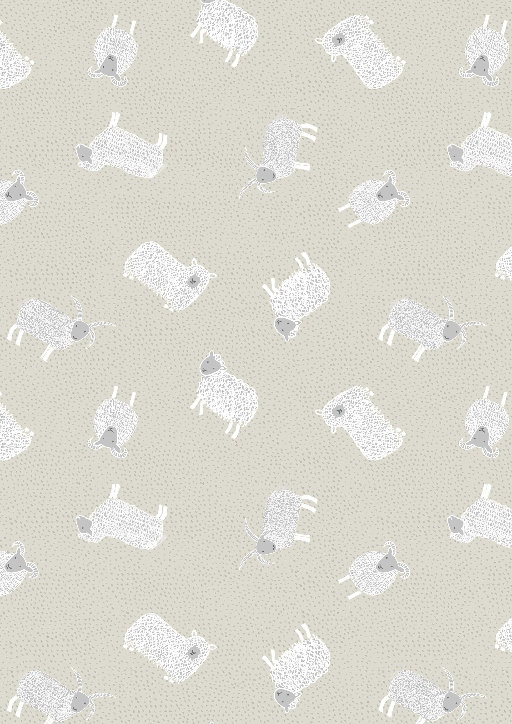 Fabric Scottish Highland sheep on beige cotton fabric - Country Life Reloved by Lewis & Irene