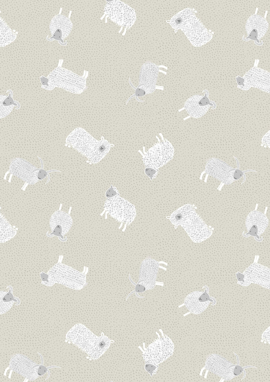 Fabric Scottish Highland sheep on beige cotton fabric - Country Life Reloved by Lewis & Irene