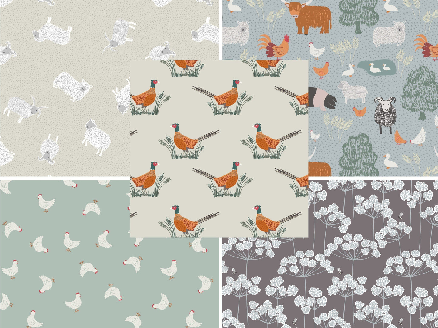 Fabric Scottish Highland sheep on beige cotton fabric - Country Life Reloved by Lewis & Irene