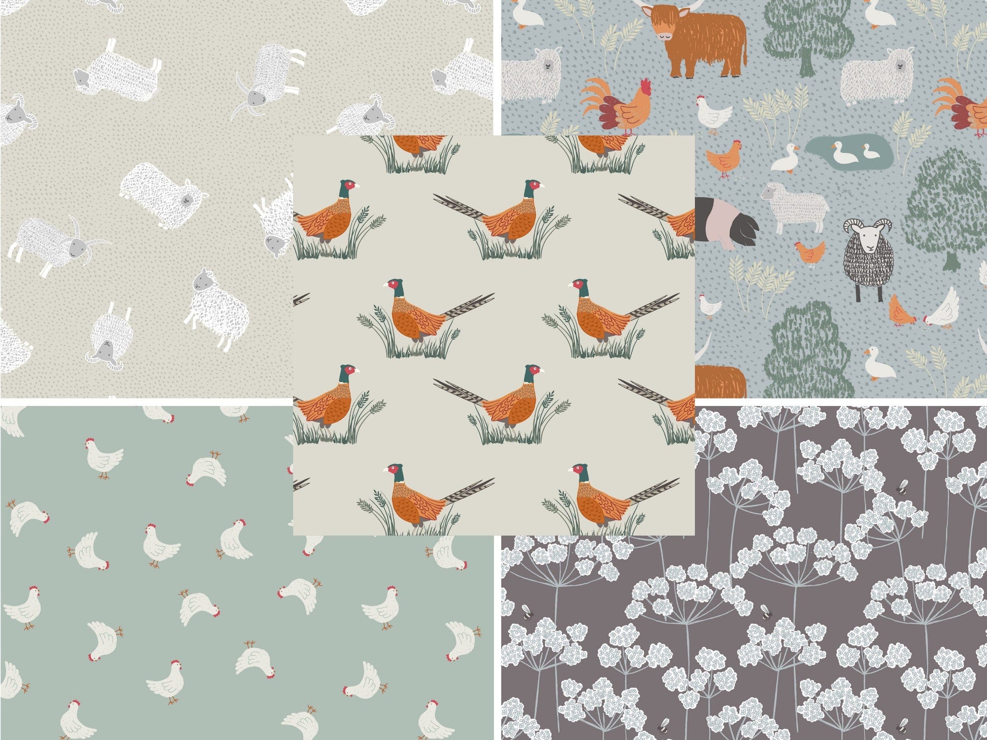 Fabric Scottish Highland sheep on beige cotton fabric - Country Life Reloved by Lewis & Irene