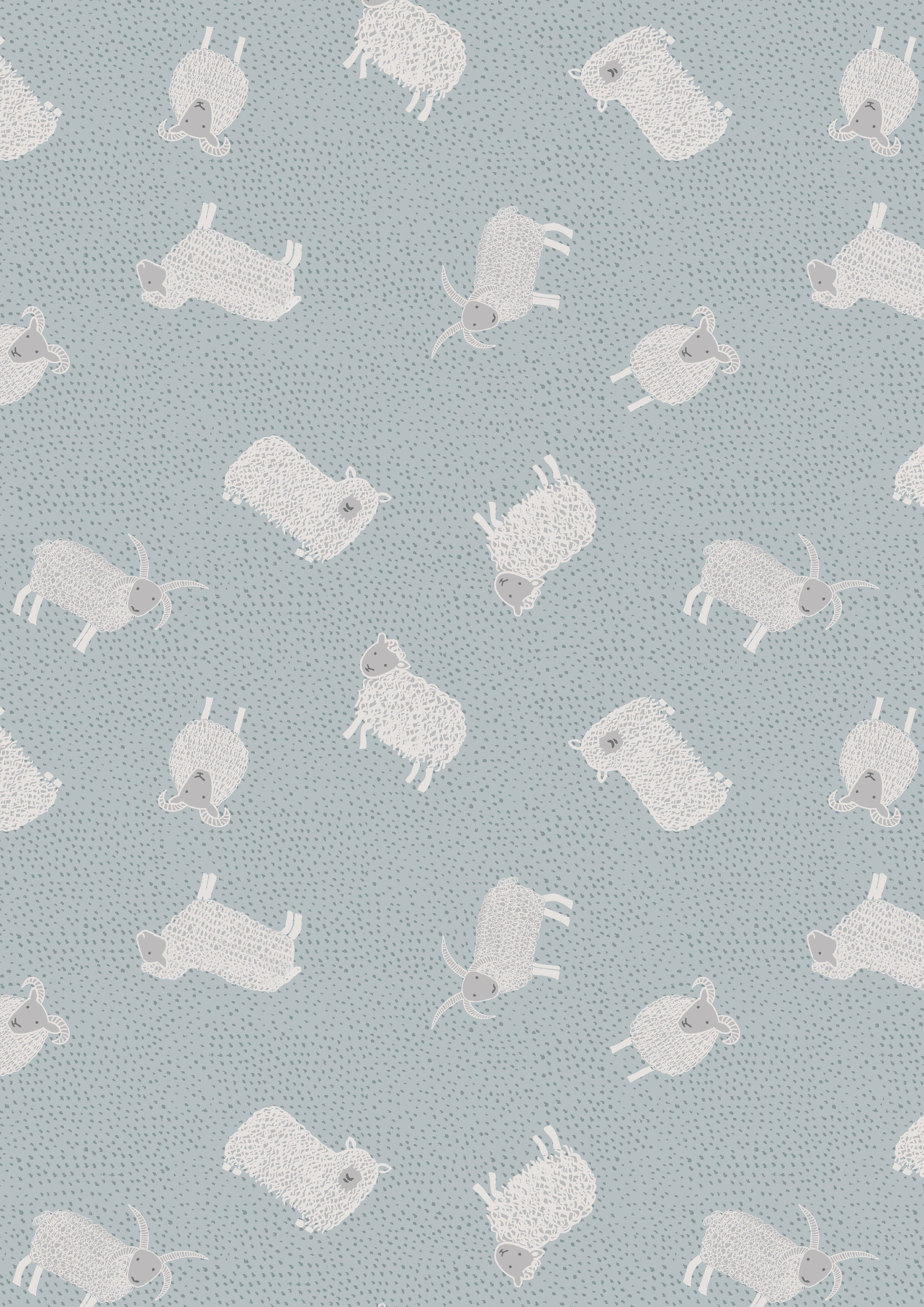 Fabric Scottish sheep on duck egg bue cotton fabric - Country Life Reloved by Lewis & Irene