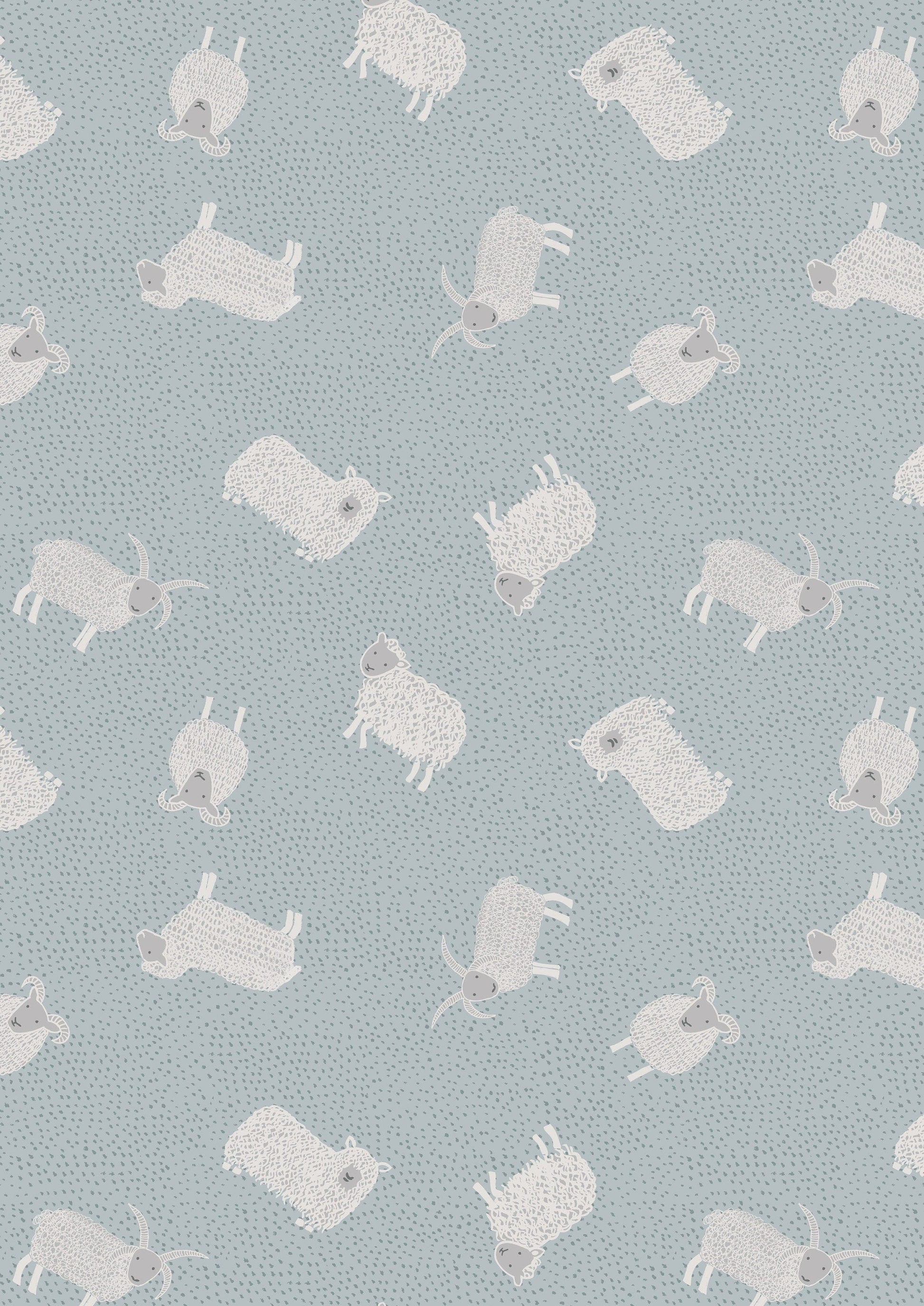 Fabric Scottish sheep on duck egg bue cotton fabric - Country Life Reloved by Lewis & Irene