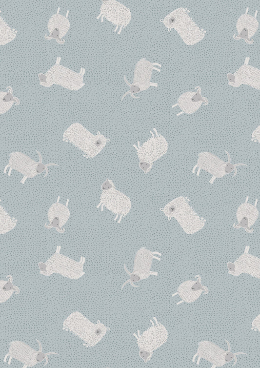 Fabric Scottish sheep on duck egg bue cotton fabric - Country Life Reloved by Lewis & Irene