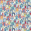 Fabric Seaside beach huts and lighthouses on red cotton fabric- Nautical by Makower