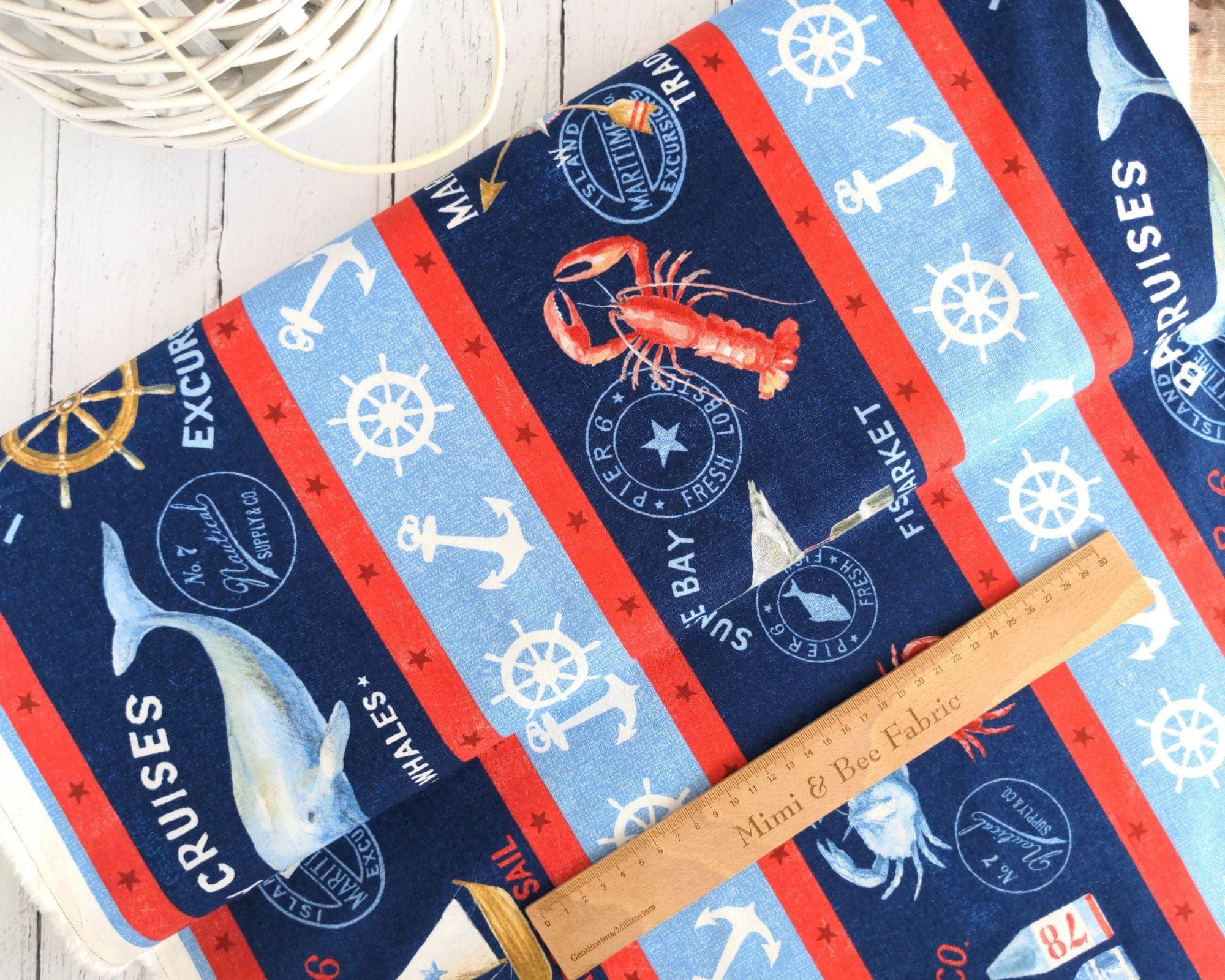 Fabric Seaside nautical striped blue cotton fabric - At The Helm - Wilmington