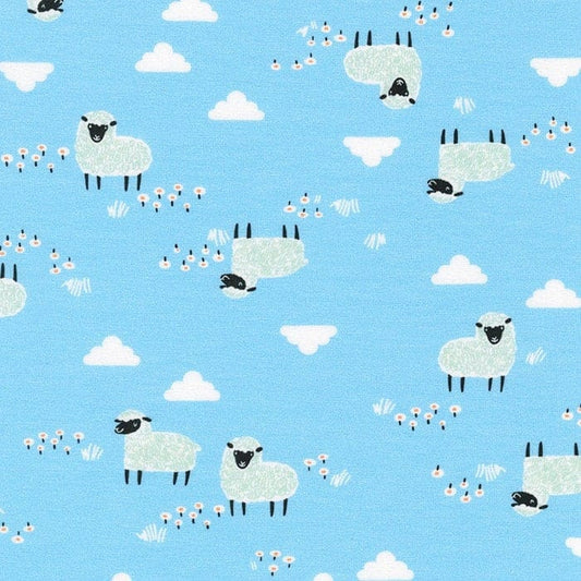 Fabric Sheep on blue brushed cotton fabric - Hello Sleepy by Robert Kaufman