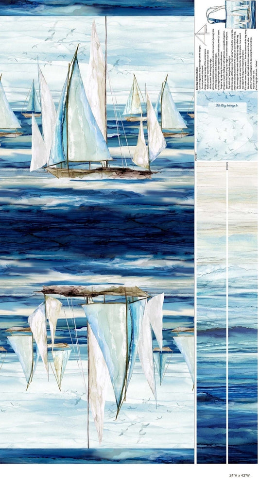 Needlecraft Kits Ship sea canvas tote bag fabric panel - Northcott