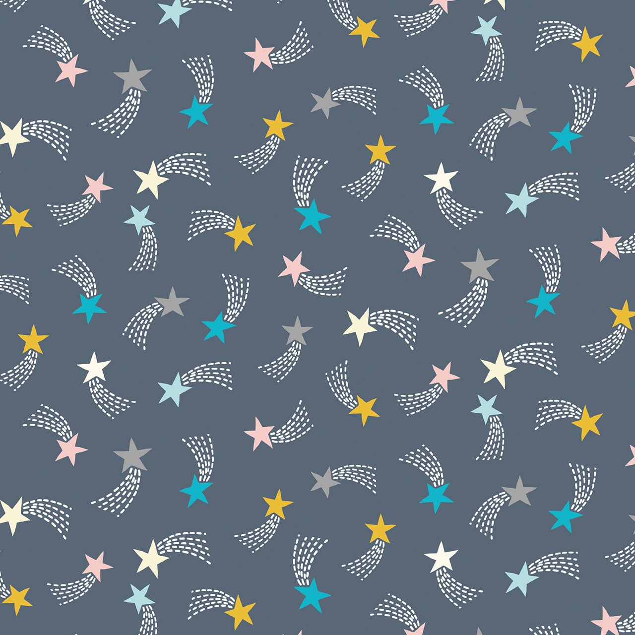 Fabric Shooting stars on grey cotton fabric - 'Blast Off' Dashwood Studio