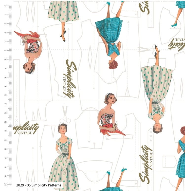 Fabric Simplicity 1950s Vintage white cotton fabric 'Simplicity Patterns' CraftCottonCo