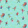 Fabric Skaters on ice on teal cotton fabric - Skaters by Makower