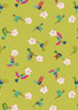 Fabric Small hummingbirds on lime green cotton 'Hibiscus Hummingbird'-Lewis & Irene