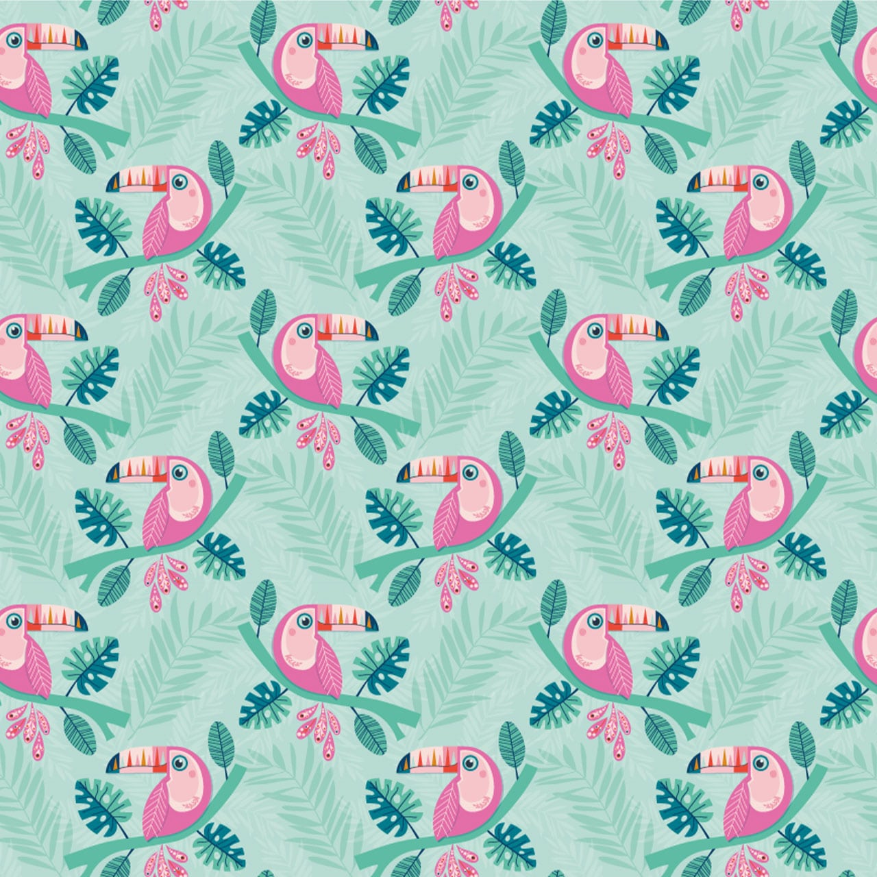Fabric Snakes & Colourful Jungle Leaves on Light Pink cotton fabric - Dandelion Jungle by Dashwood Studio