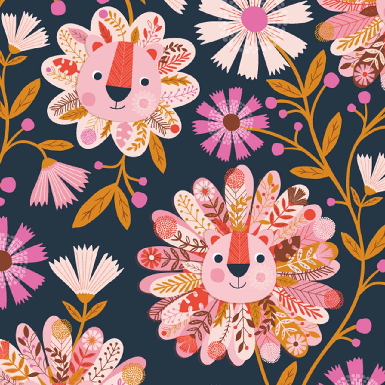 Fabric Snakes & Colourful Jungle Leaves on Light Pink cotton fabric - Dandelion Jungle by Dashwood Studio