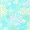 Fabric Snowflakes and sky on a green cotton fabric - Robert Kaufman