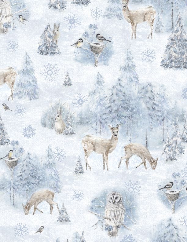 Fabric Snowflakes on blue cotton fabric - Woodland Frost - Wilmington