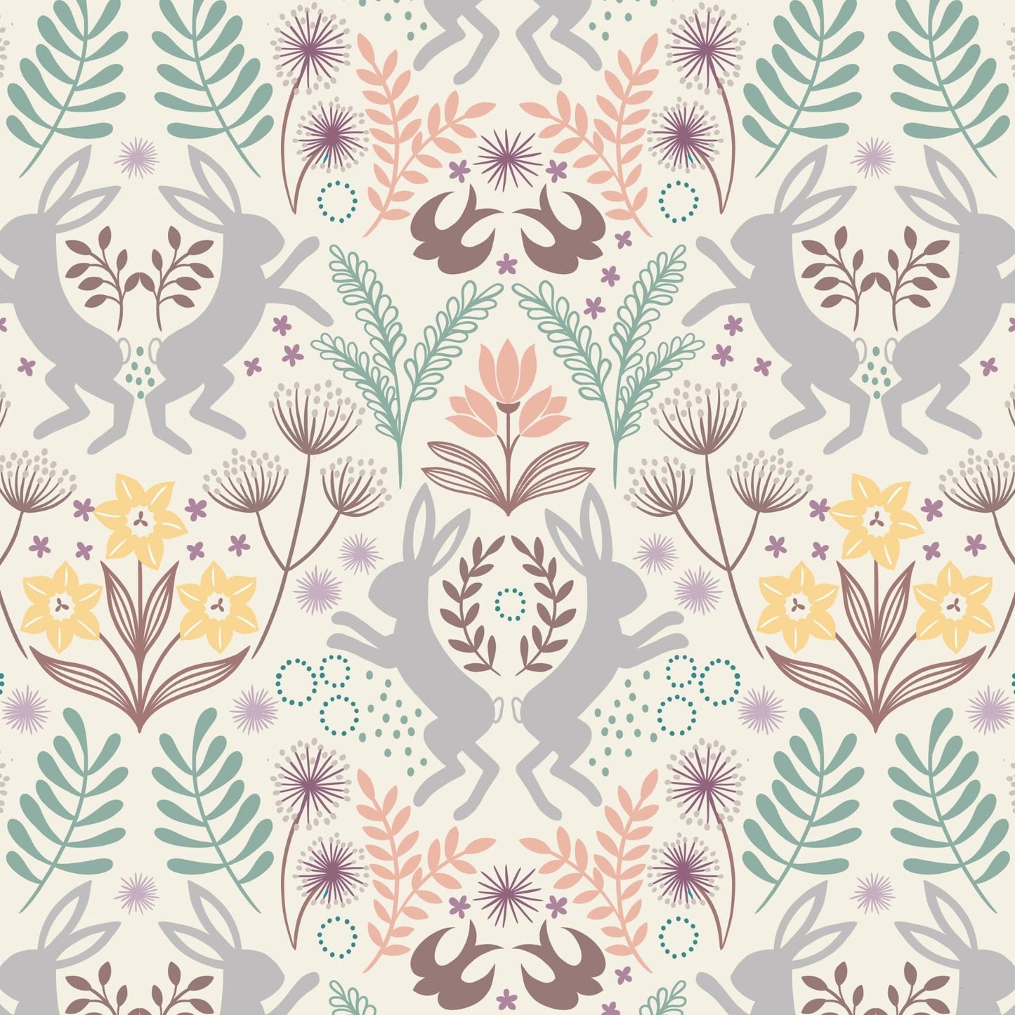 Fabric Spring Hare Reloved in grey cotton - Lewis & Irene