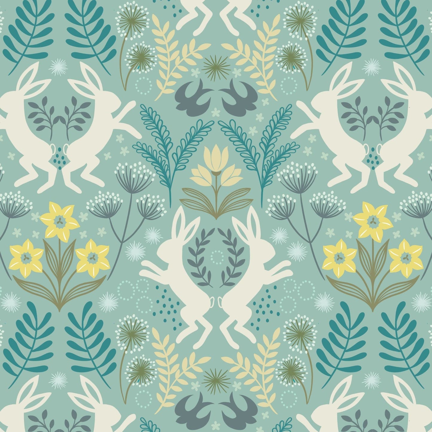 Fabric Spring Hare Reloved in grey cotton - Lewis & Irene