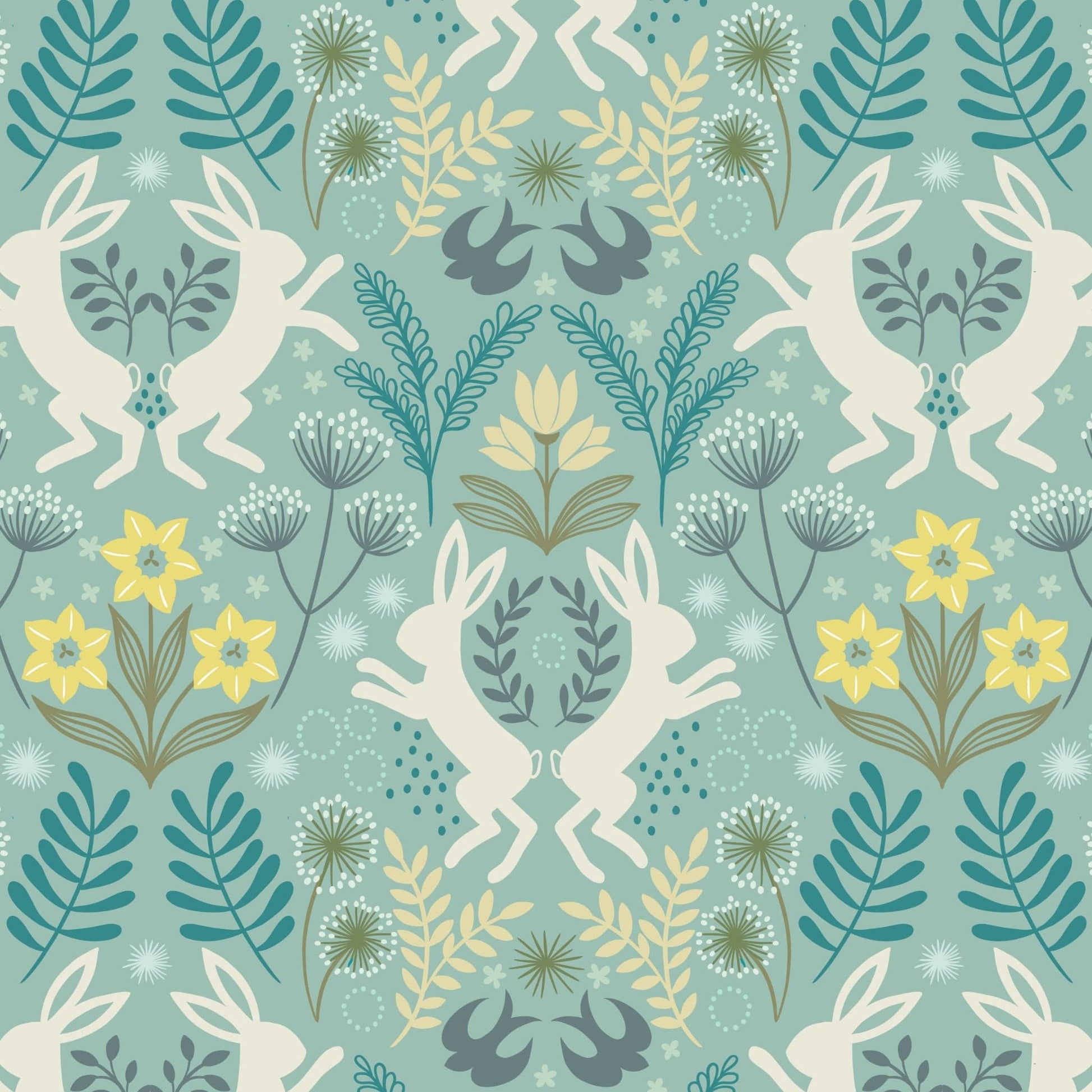 Fabric Spring Hare Reloved in grey cotton - Lewis & Irene