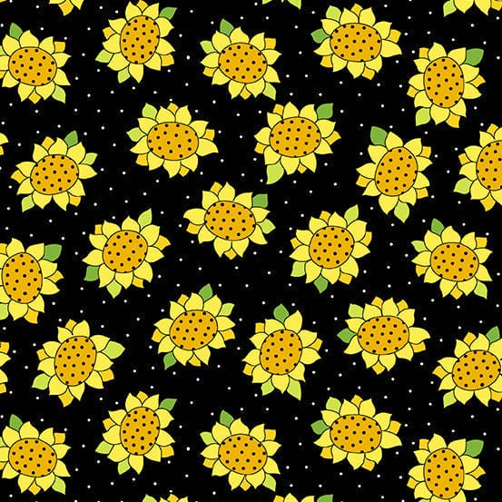 Fabric Sunflowers and Honey by Makower - Sunflower heads black 2/9986 L