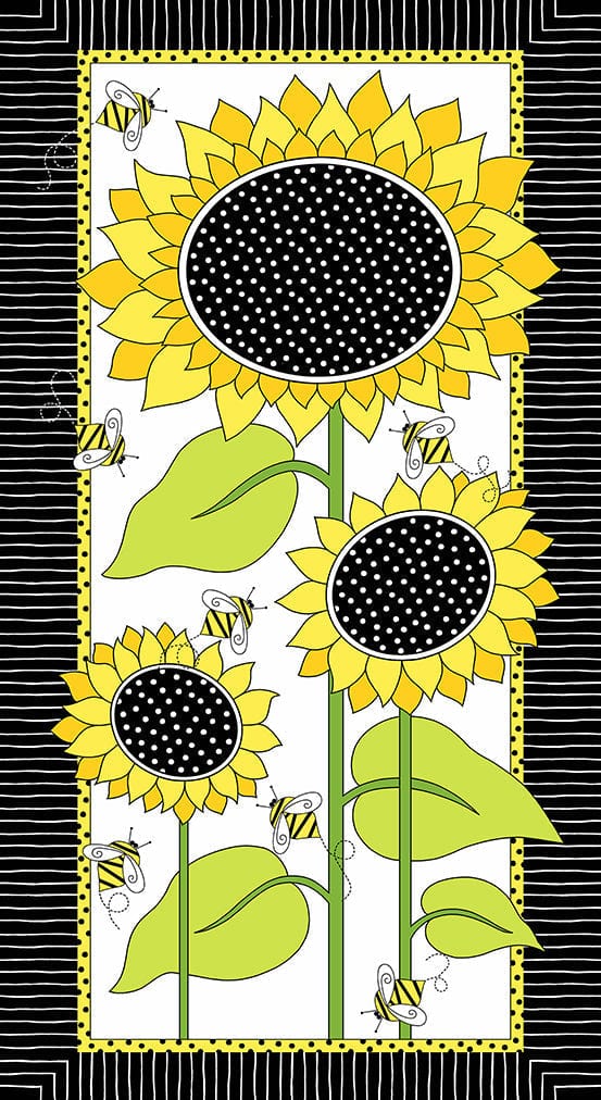 Fabric Sunflowers and Honey by Makower - Sunflower heads black 2/9986 L