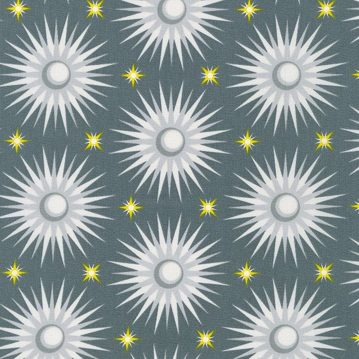 Fabric Suns and stars on dark grey cotton fabric - Planetarium by Robert Kaufman