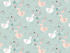 Fabric Swans on pale blue green cotton fabric - Studio E