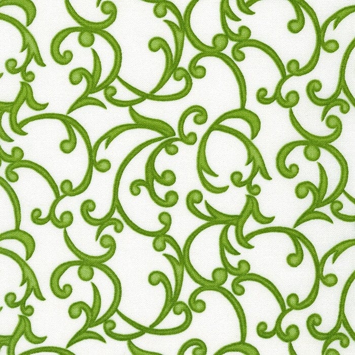 Fabric Sweet Pea Green Vines natural white cotton fabric - 'Flowerhouse' by Robert Kaufman