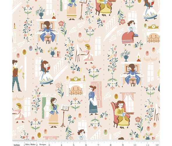 Fabric Sweet peas on light green cotton fabric - Little Women by Riley Blake