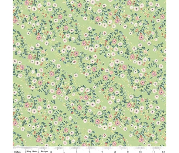Fabric Sweet peas on light green cotton fabric - Little Women by Riley Blake