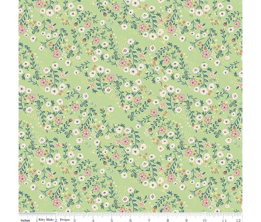 Fabric Sweet peas on light green cotton fabric - Little Women by Riley Blake