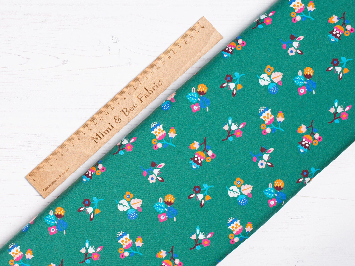Fabric Teal green floral Kaleidoscope Cotton Lawn fabric - Dashwood Studio
