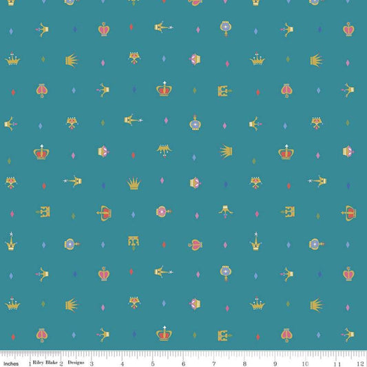 Fabric Teal king and queen crowns cotton fabric - 'Little Briar Rose' Riley Blake