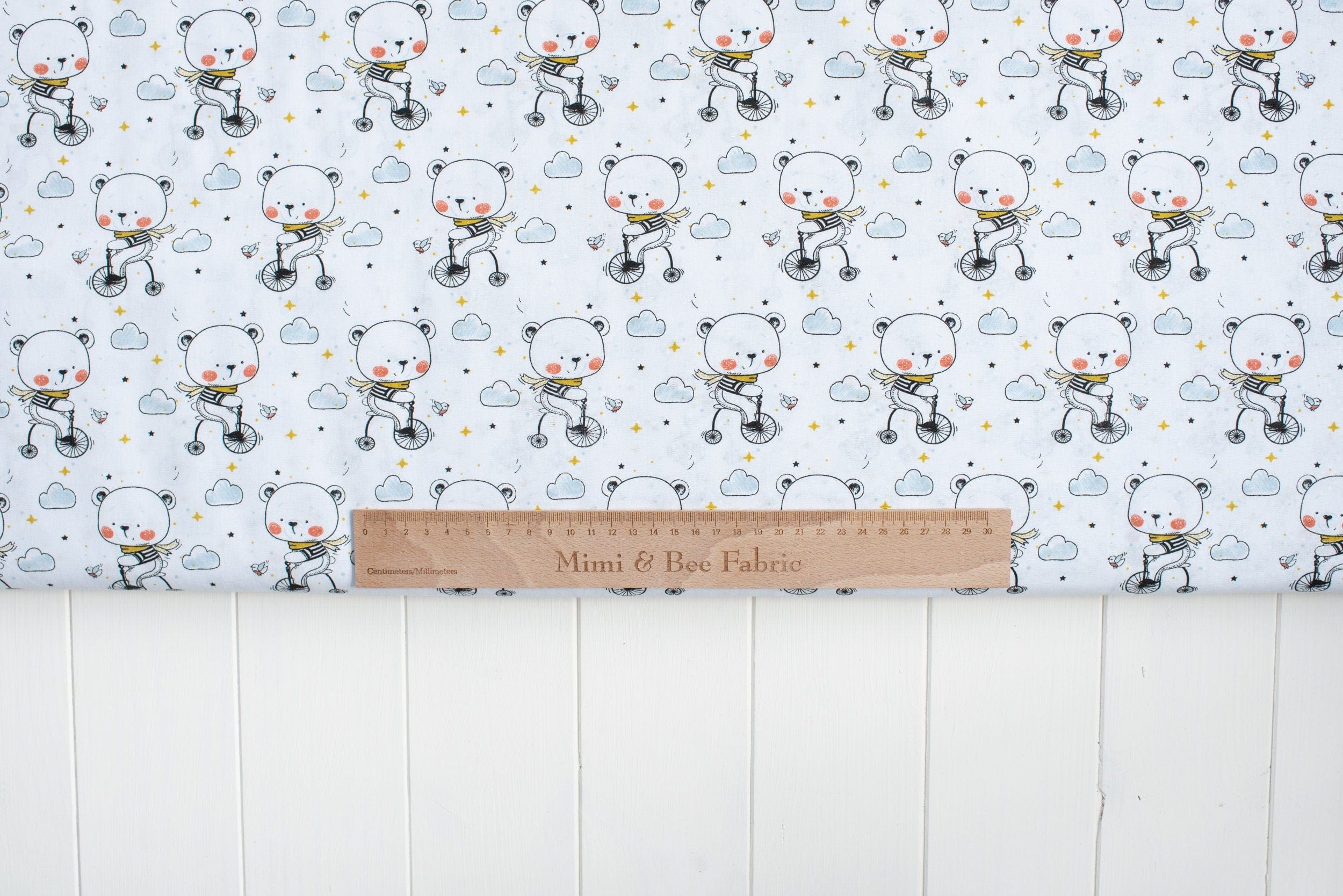 Fabric Teddy bear on bike nursery cotton fabric SIMPLY- extra wide FabricArt