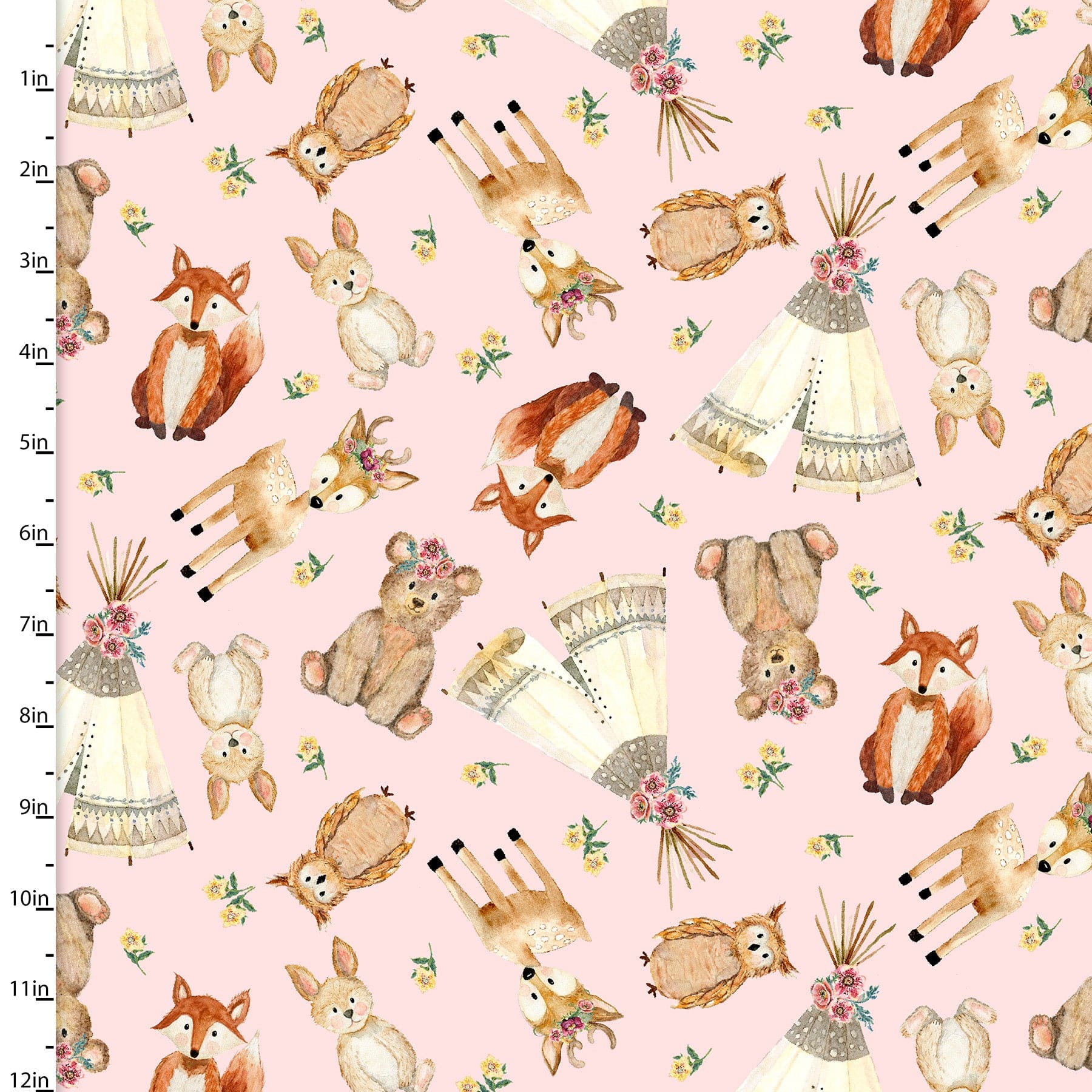 Fabric Tepees on blue cotton fabric - 3 Wishes