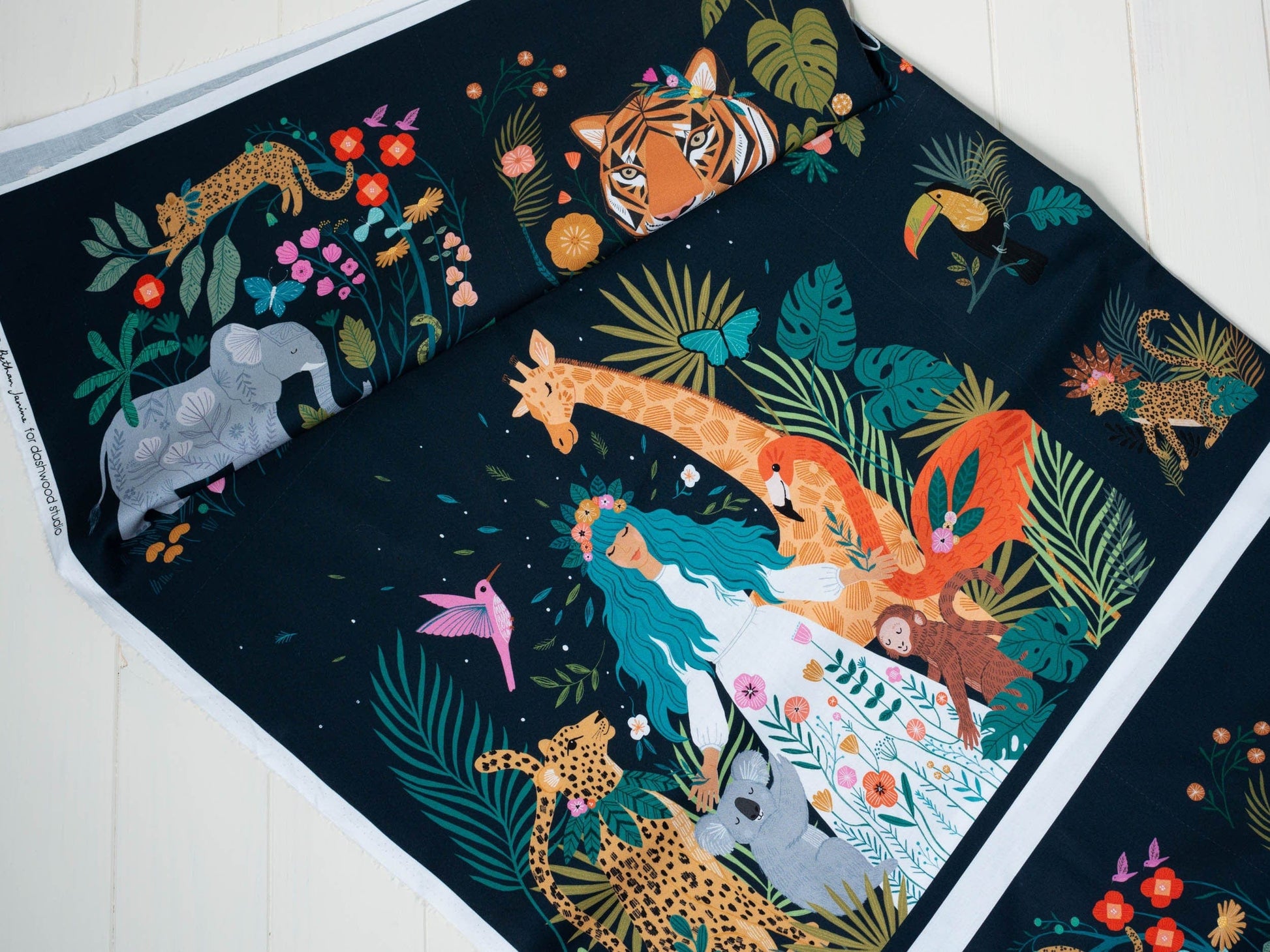 Fabric Tigers and jungle animals cotton fabric panel - 'Our Planet' Dashwood Studio