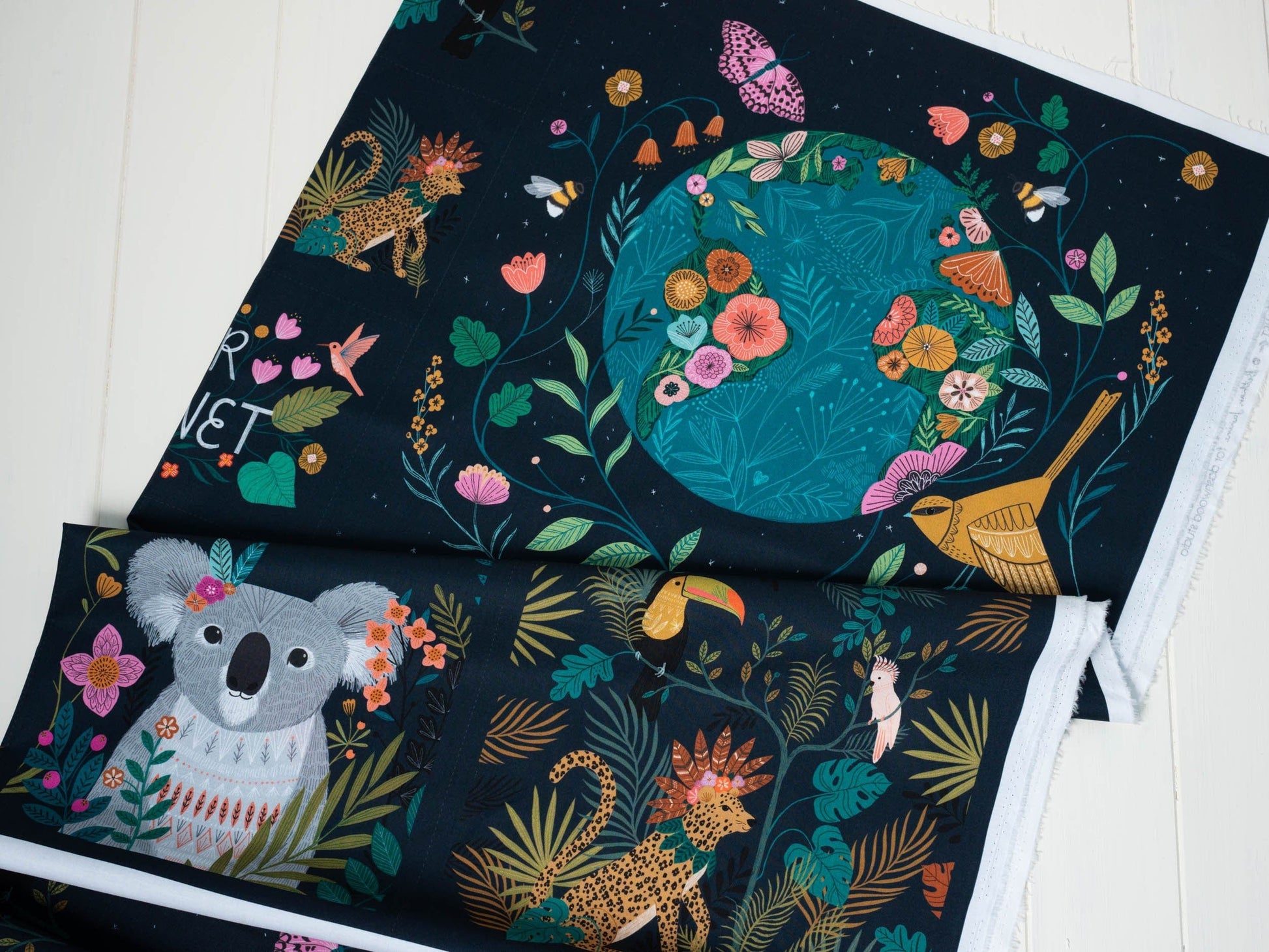 Fabric Tigers and jungle animals cotton fabric panel - 'Our Planet' Dashwood Studio