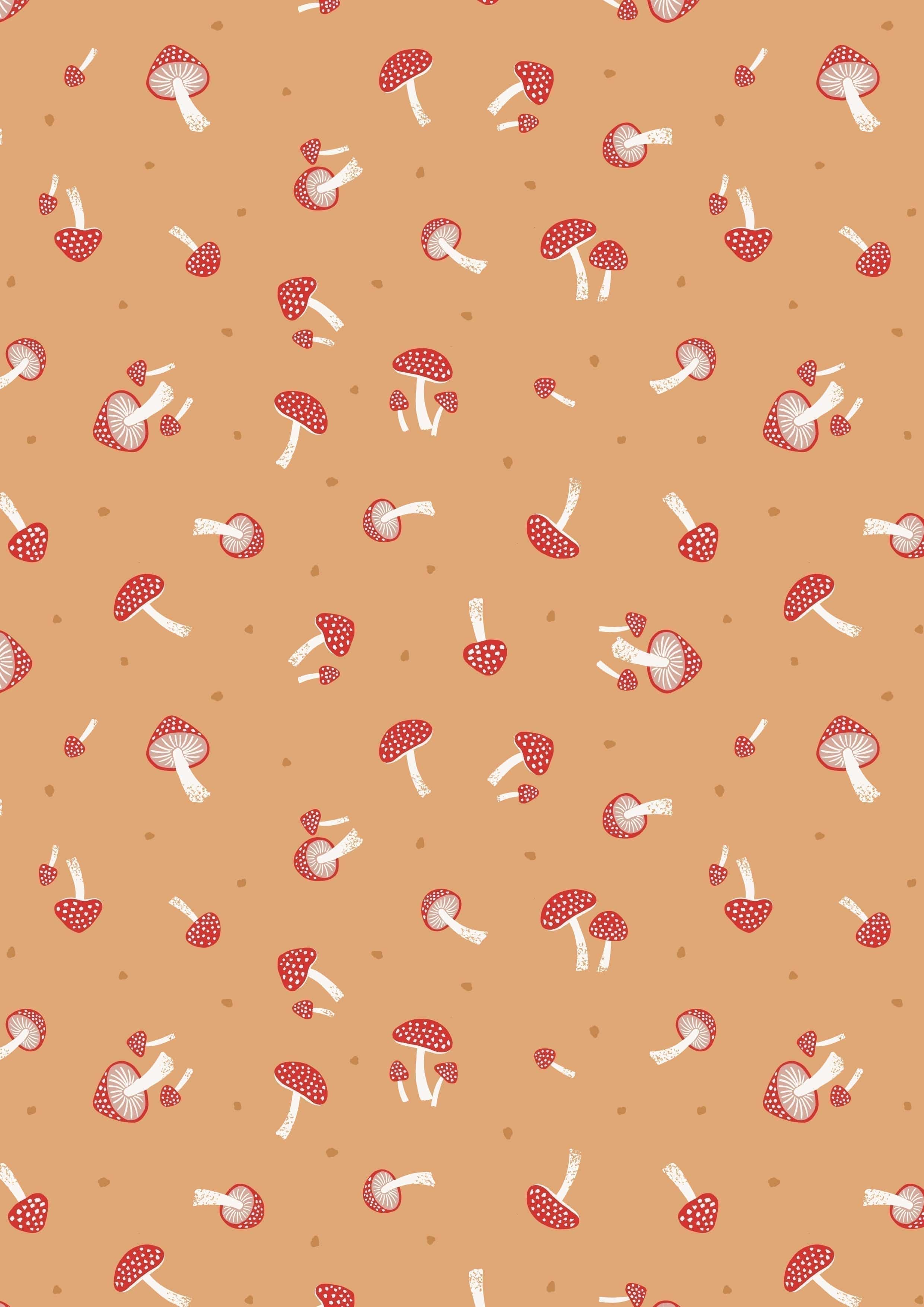 Fabric Toadstools on brown cotton fabric - Evergreen - Lewis & Irene