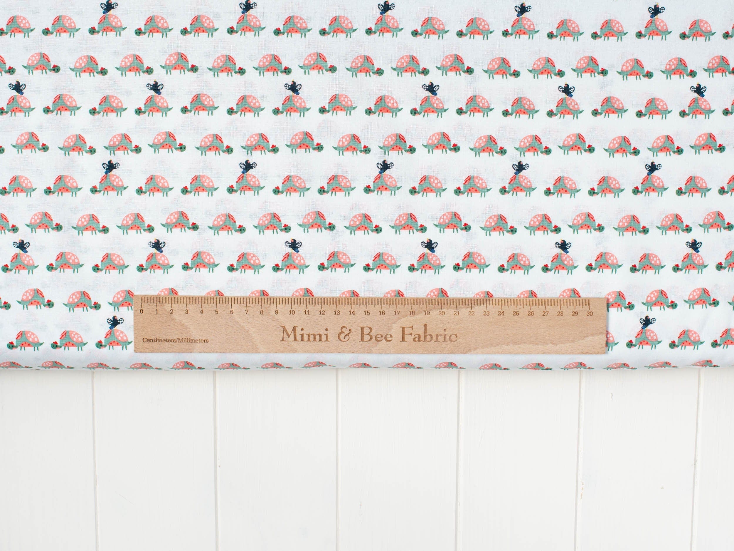 Fabric Tortoises children's fabric on white cotton - Wild about you by Fabric Editions