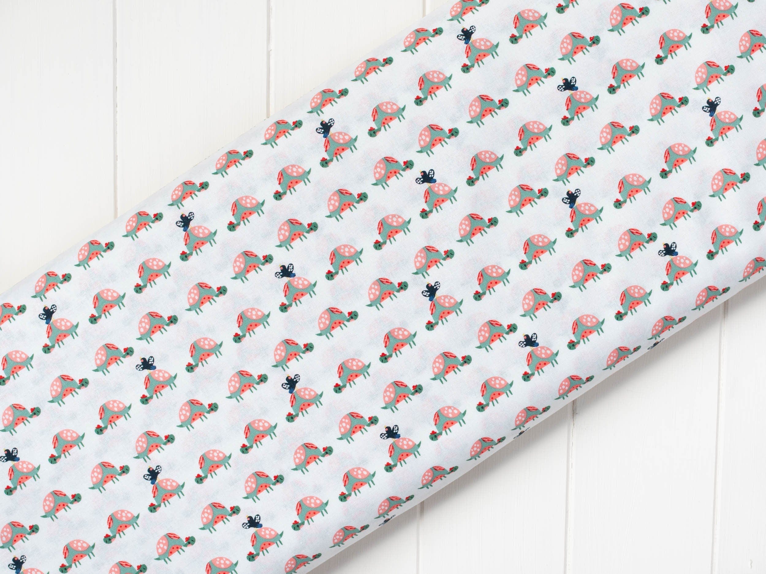 Fabric Tortoises children's fabric on white cotton - Wild about you by Fabric Editions