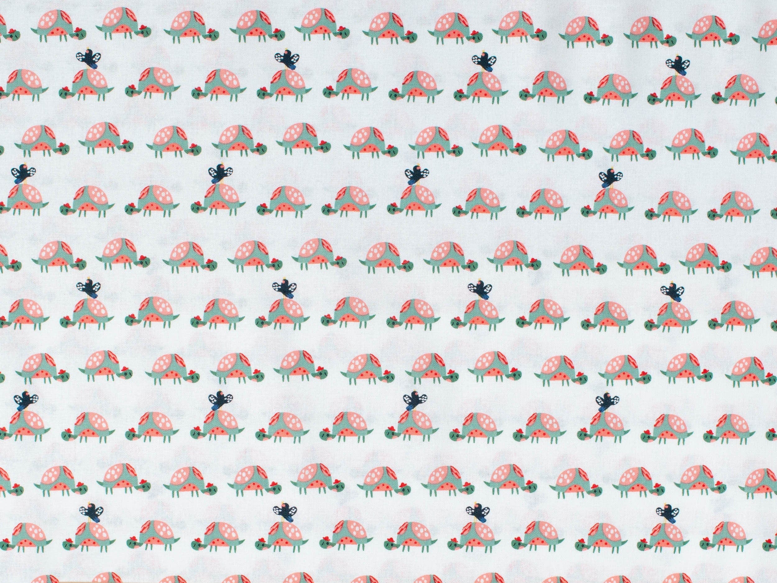 Fabric Tortoises children's fabric on white cotton - Wild about you by Fabric Editions