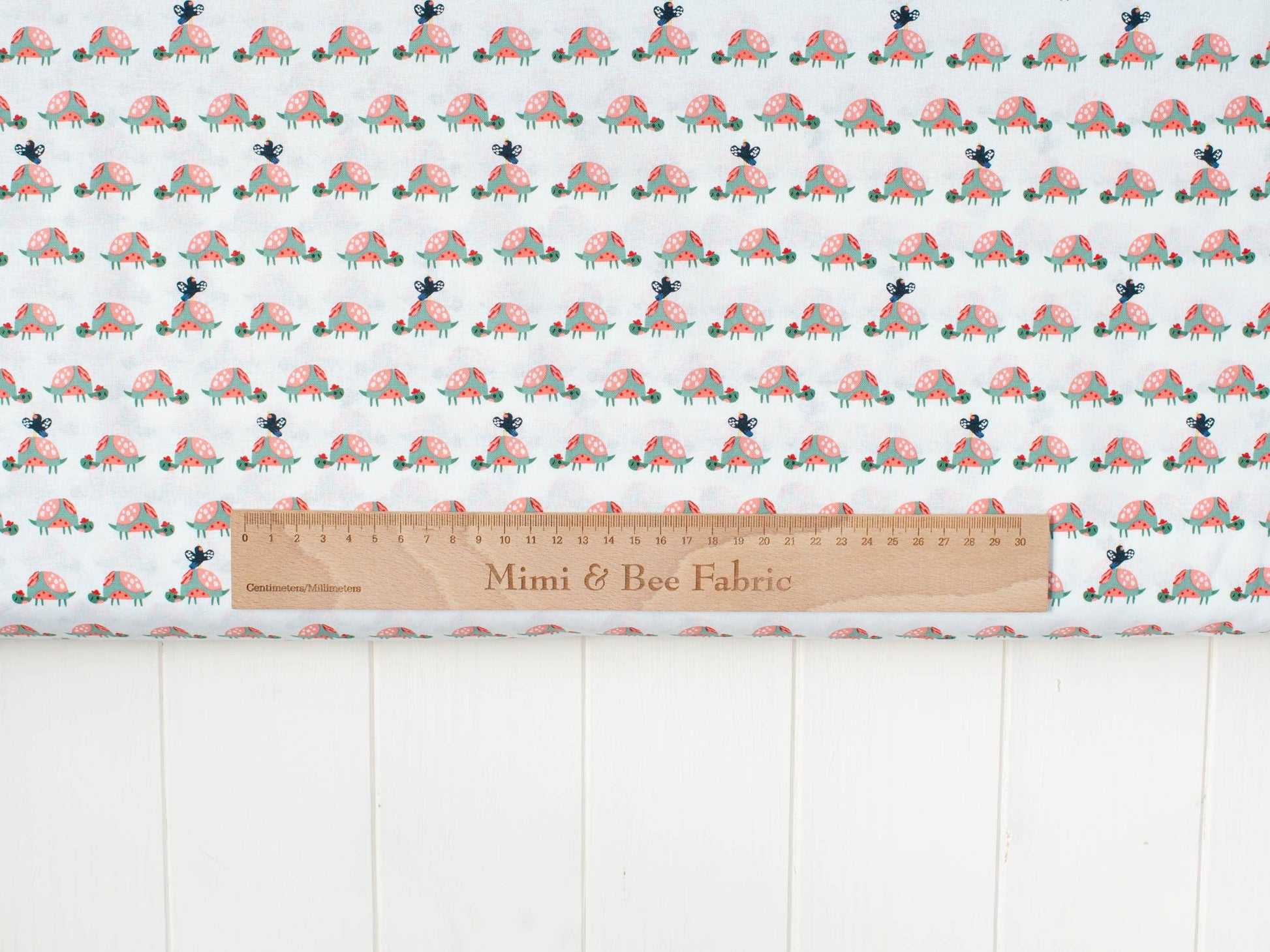 Fabric Tortoises children's fabric on white cotton - Wild about you by Fabric Editions