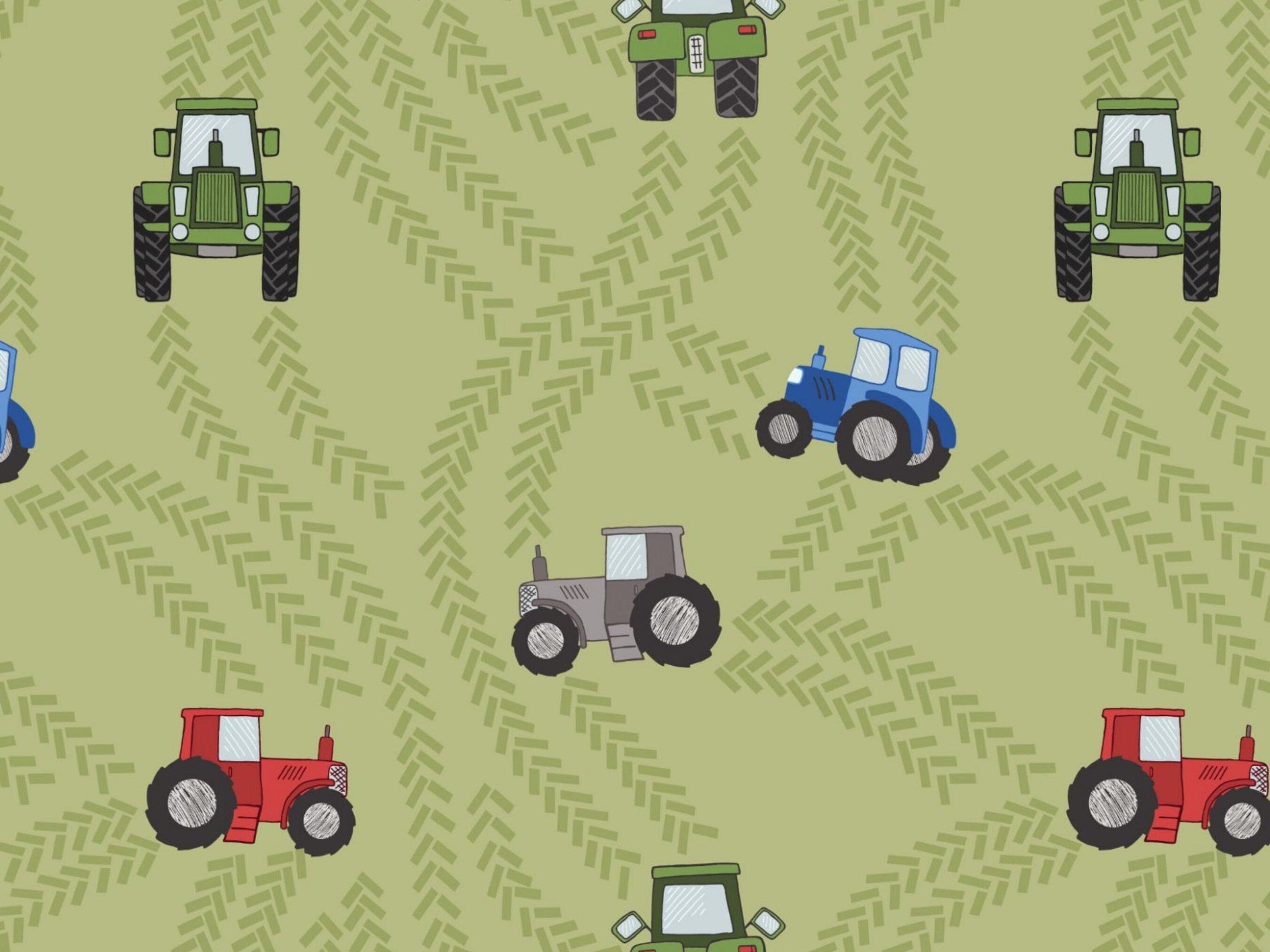 Fabric Tractors on green cotton fabric by Lewis & Irene - Piggy Tales