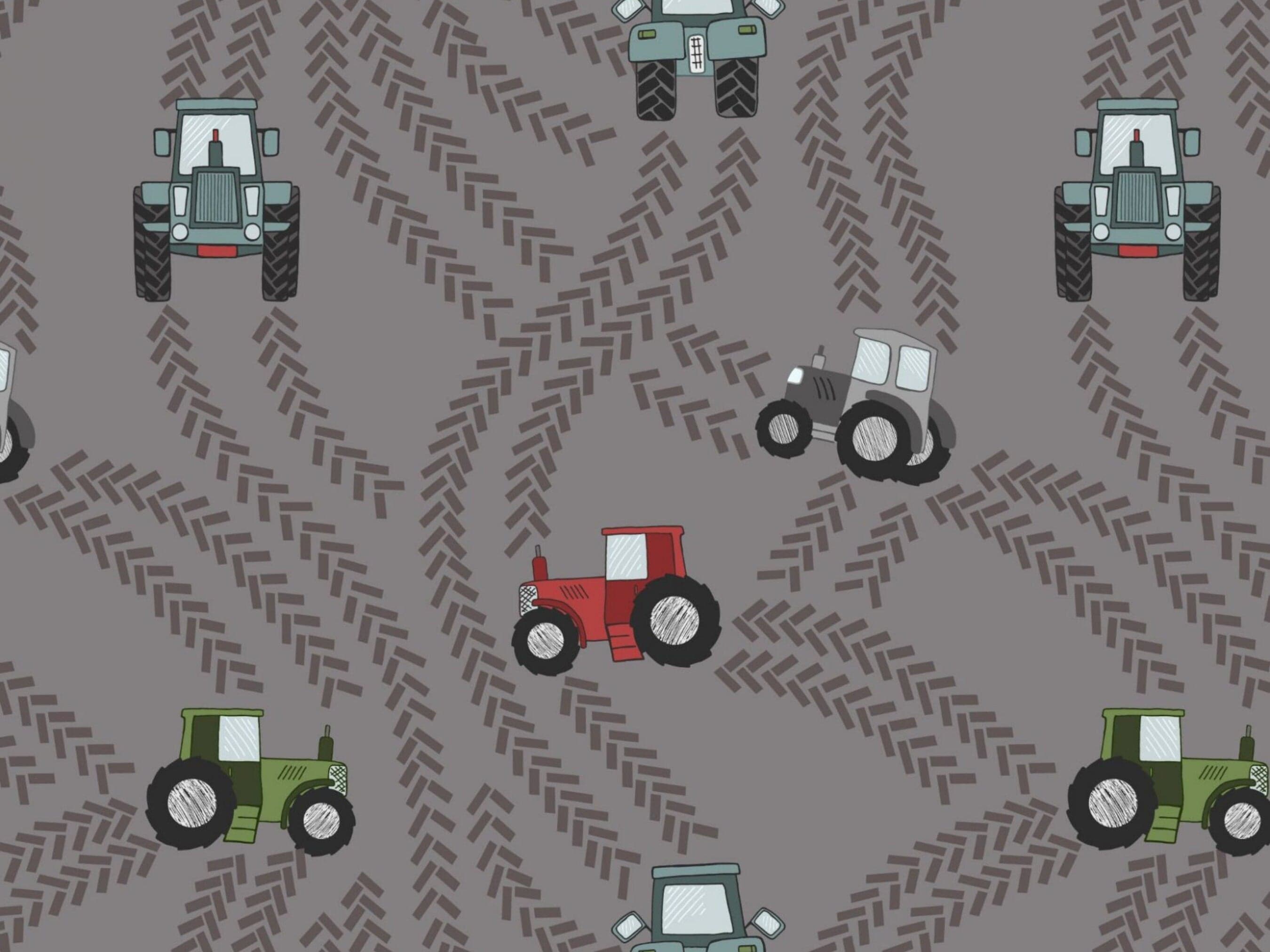 Fabric Tractors on grey cotton fabric by Lewis & Irene - Piggy Tales