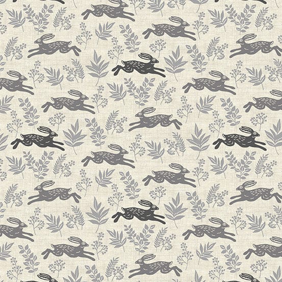 Fabric Trees and forest animals on cream cotton fabric - 'Hedgerow' Makower