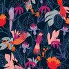 Fabric Tropical Jungle Birds on navy rayon viscose dressmaking fabric - Gardenier by Dashwood Studio