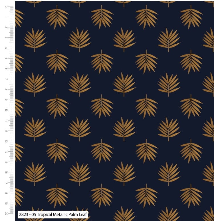 Fabric Tropical Metallic Gold Palm Tree on Deep Pink 100% cotton fabric - CraftCottonCo