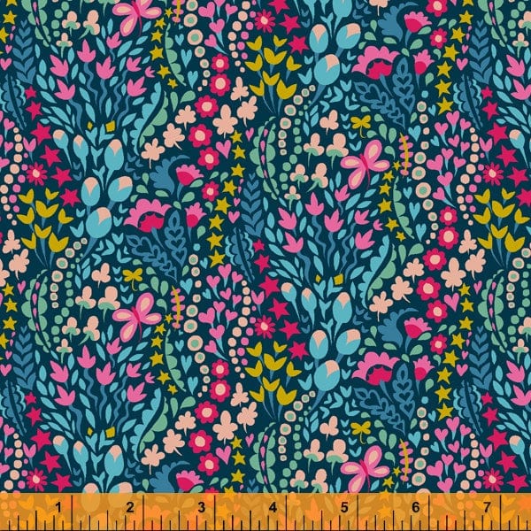 Fabric Turquoise birds on grey cotton fabric - Eden by Windham Fabrics