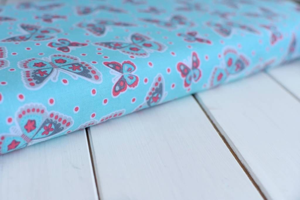 Fabric Turquoise blue butterfly cotton fabric - CraftCottonCo